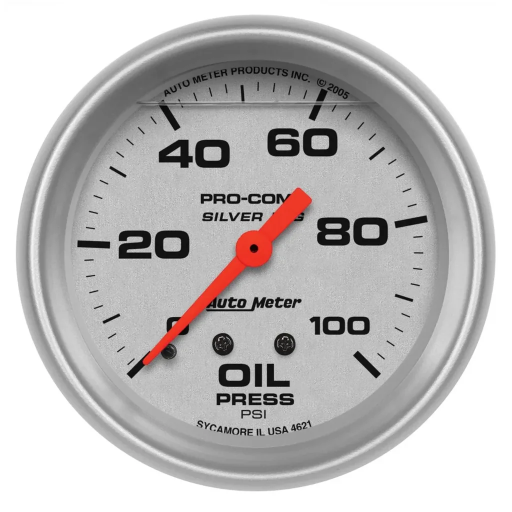 [AM-4621] Autometer Presion De Aceite Mecanico 100 PSI Silver