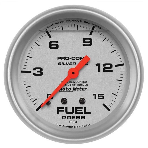 [AM-4611] Autometer Presion De Combustible Mecanico 0-15 PSI Silver
